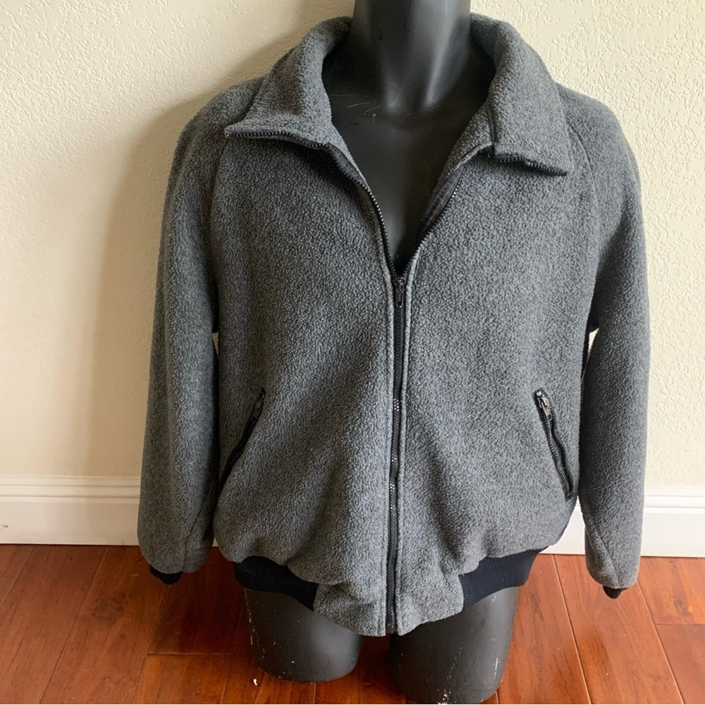 LL Bean Vintage Men's Bomber Jacket Size XL 80's Gray Fleece Full Zip Pockets